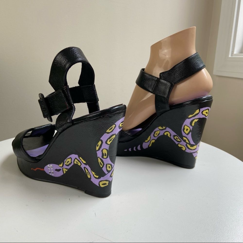 Hand Painted Nine West Platform Wedge Pumps Featuring Snake Motif One of a Kind